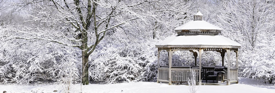 Gazebo near frozen pond located in Northern Illinois, USA